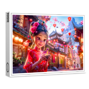 raxxa Premium-Puzzle: Comic Girl with Small Hand Dragon Fantasy