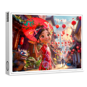 raxxa Premium-Puzzle: Comic Girl with Parasol in Sunny Scene