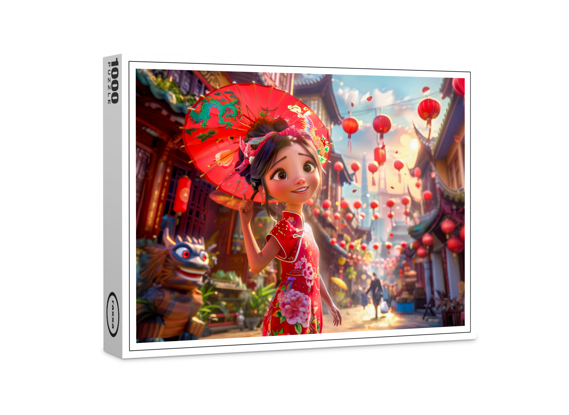 raxxa Premium-Puzzle: Comic Girl with Parasol in Sunny Scene