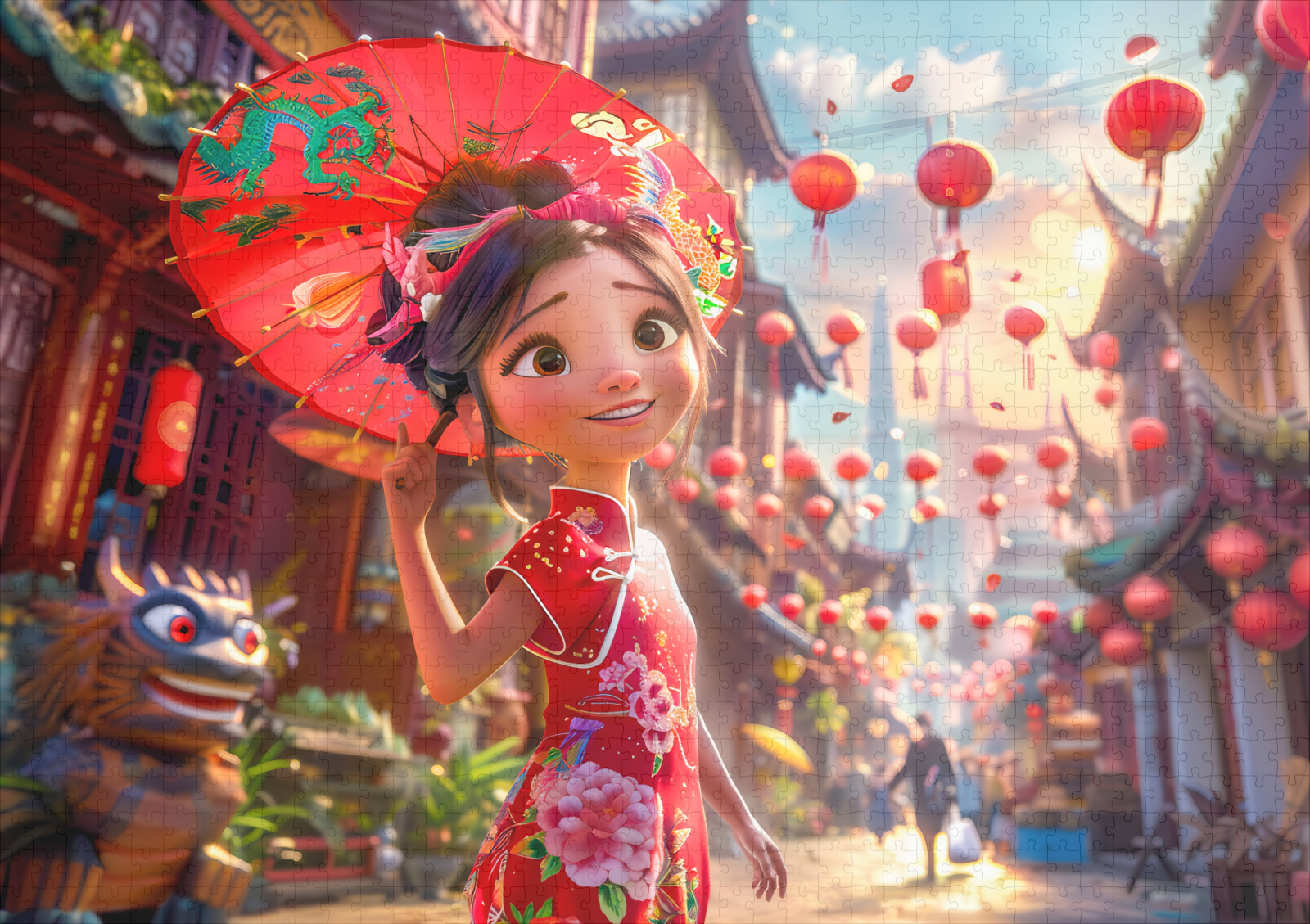 raxxa Premium-Puzzle: Comic Girl with Parasol in Sunny Scene - Imagen 2
