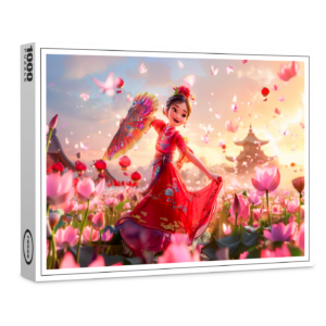 raxxa Premium-Puzzle: Comic Girl Aunt with Traditional Fan