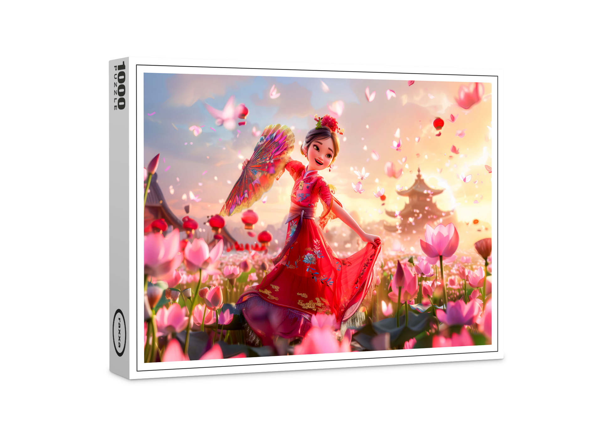raxxa Premium-Puzzle: Comic Girl Aunt with Traditional Fan