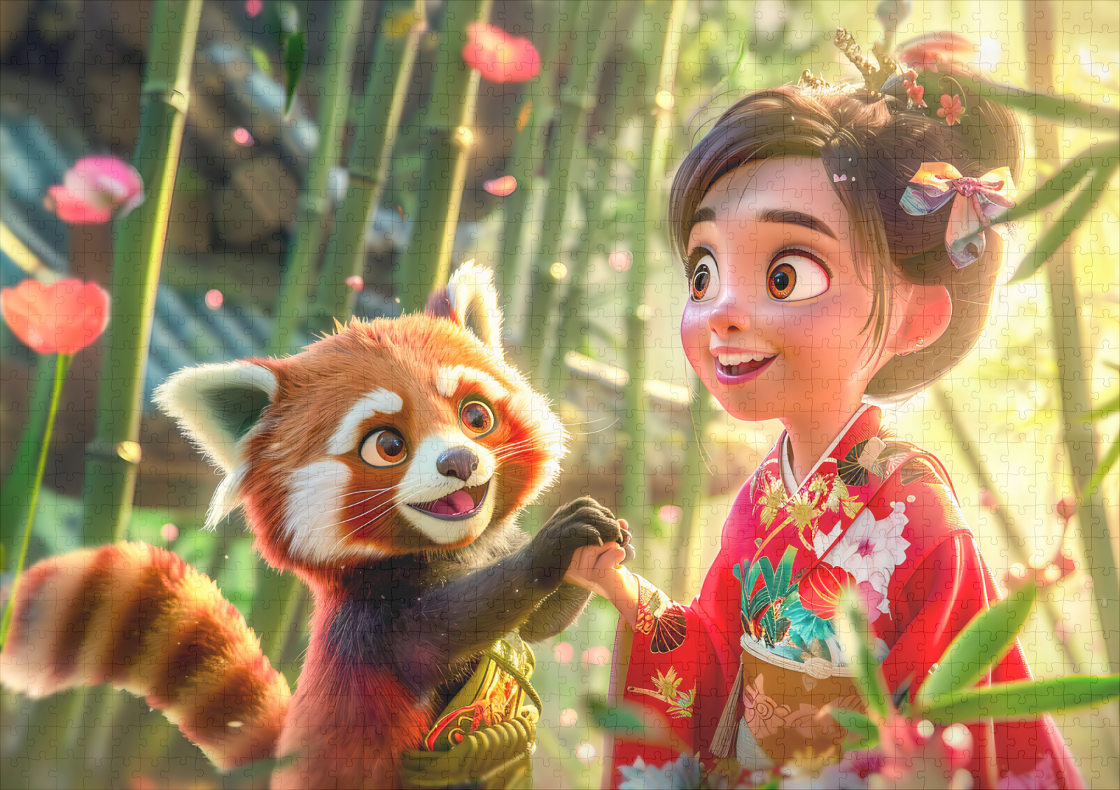 raxxa Premium-Puzzle: Comic Girl with Red Panda in Playful Scene – Image 2