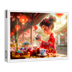 raxxa Premium-Puzzle: Comic Girl Serving Tea in Traditional Setting
