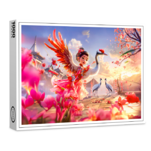raxxa Premium-Puzzle: Comic Girl Dancing with Crane in Graceful Scene