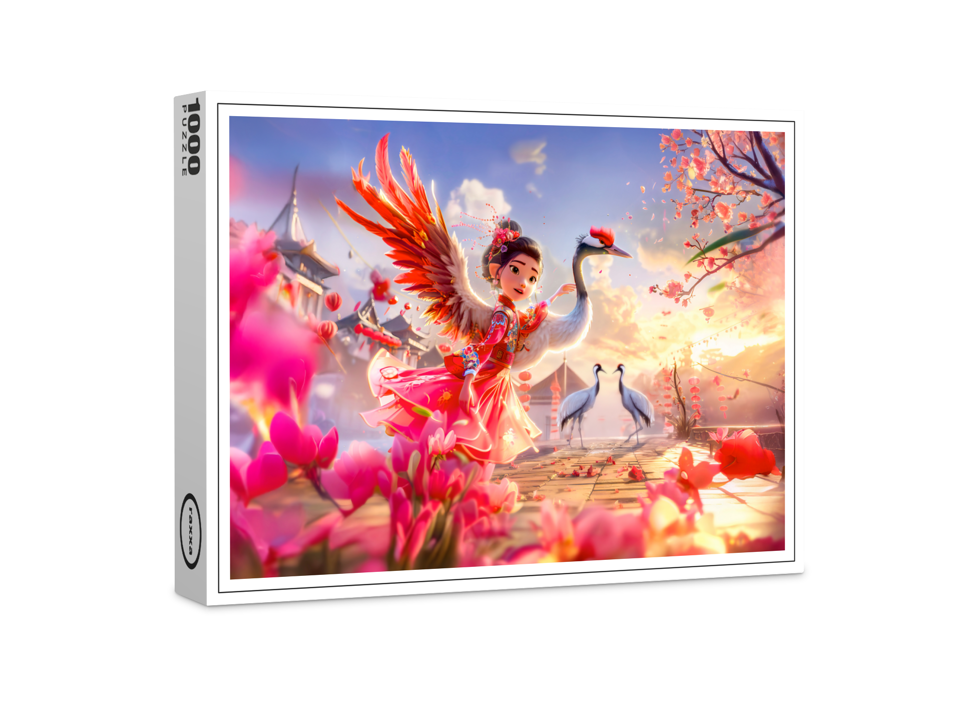 raxxa Premium-Puzzle: Comic Girl Dancing with Crane in Graceful Scene