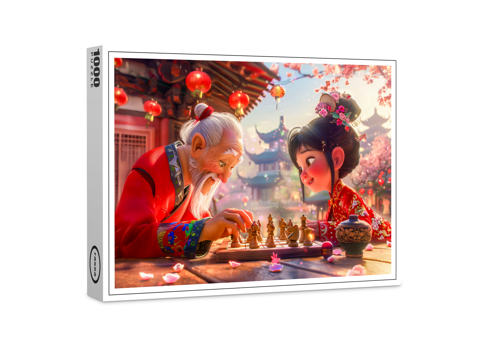 raxxa Premium-Puzzle: Girl and Grandpa Playing Modern Chess