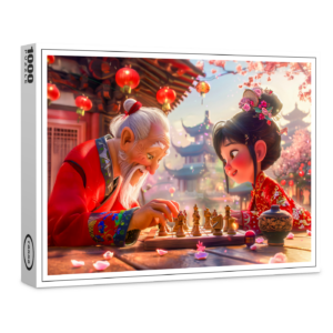 raxxa Premium-Puzzle: Girl and Grandpa Playing Modern Chess