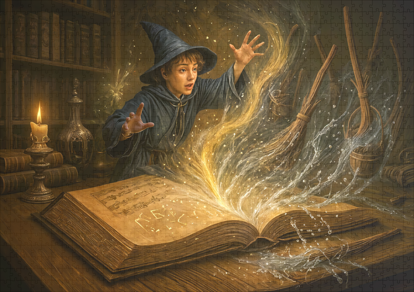 raxxa Premium-Puzzle: Young wizard with book fantasy illustration - immagine 2
