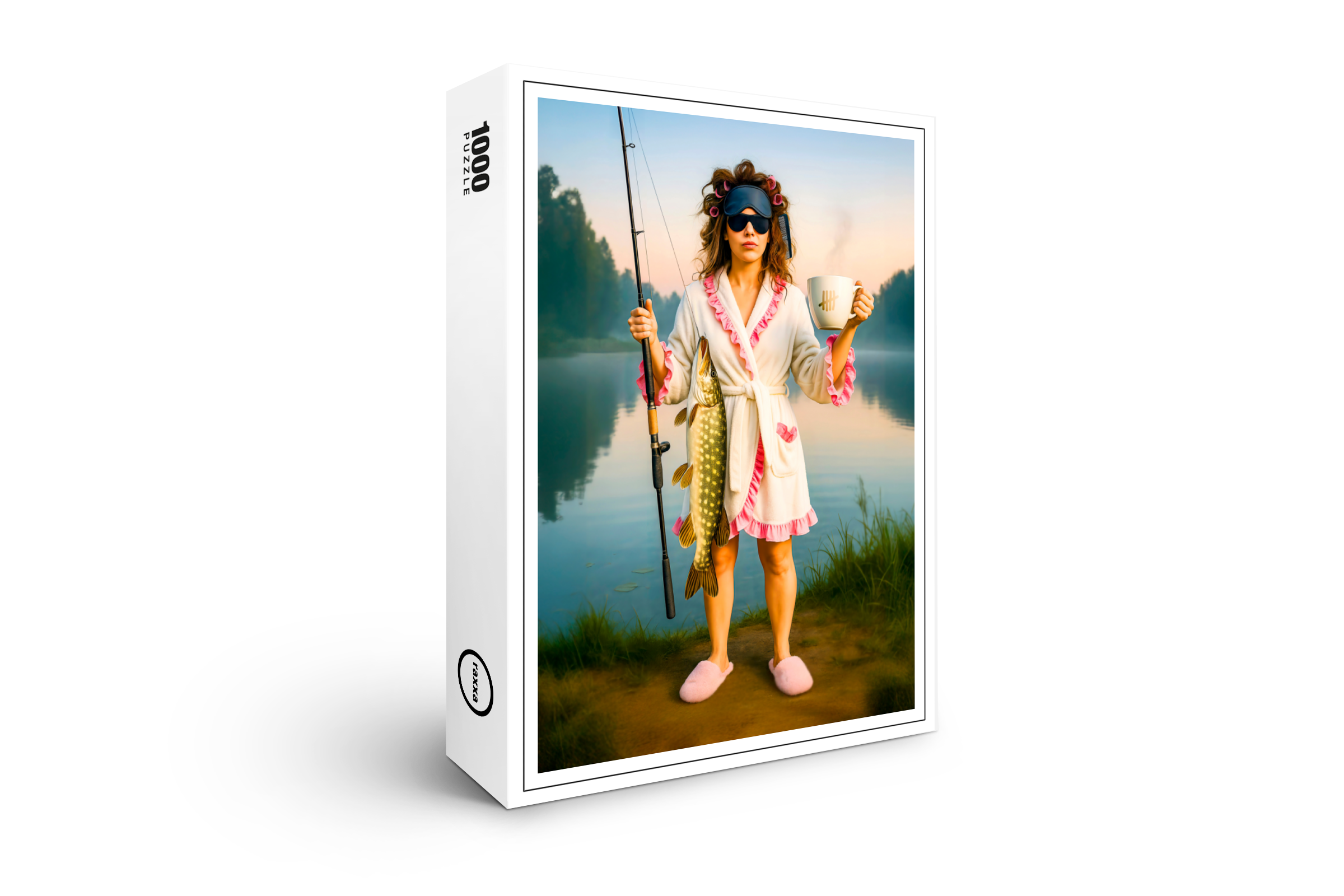 raxxa Premium-Puzzle: Sleepy Woman in Robe Catches a Big Pike