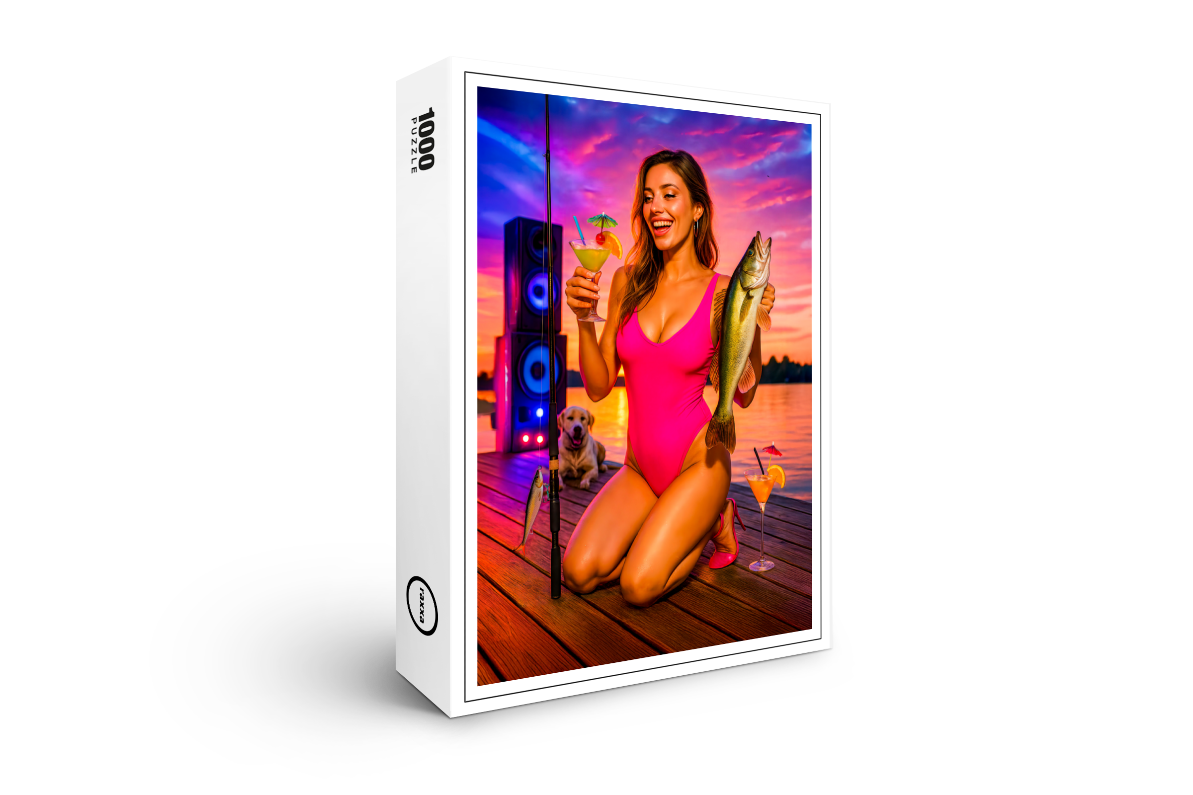 raxxa Premium-Puzzle: Party Girl Fishing with Cocktail and Music