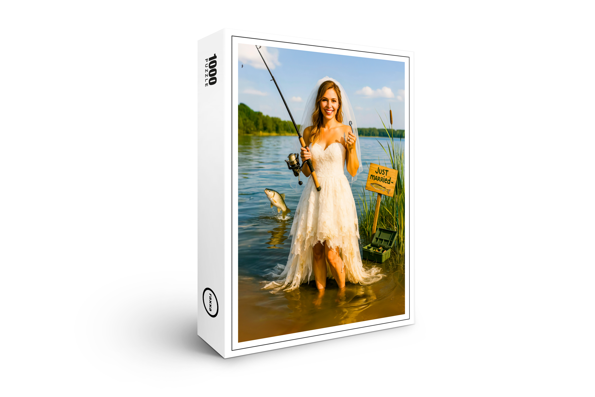 raxxa Premium-Puzzle: Bride with Fishing Rod and Hook at Lakeside