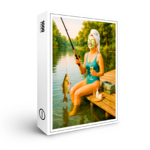 raxxa Premium-Puzzle: Woman in Bikini Fishing from Wooden Dock