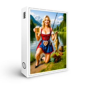 raxxa Premium-Puzzle: Funny Girl Fishing in Traditional Bavarian Dress