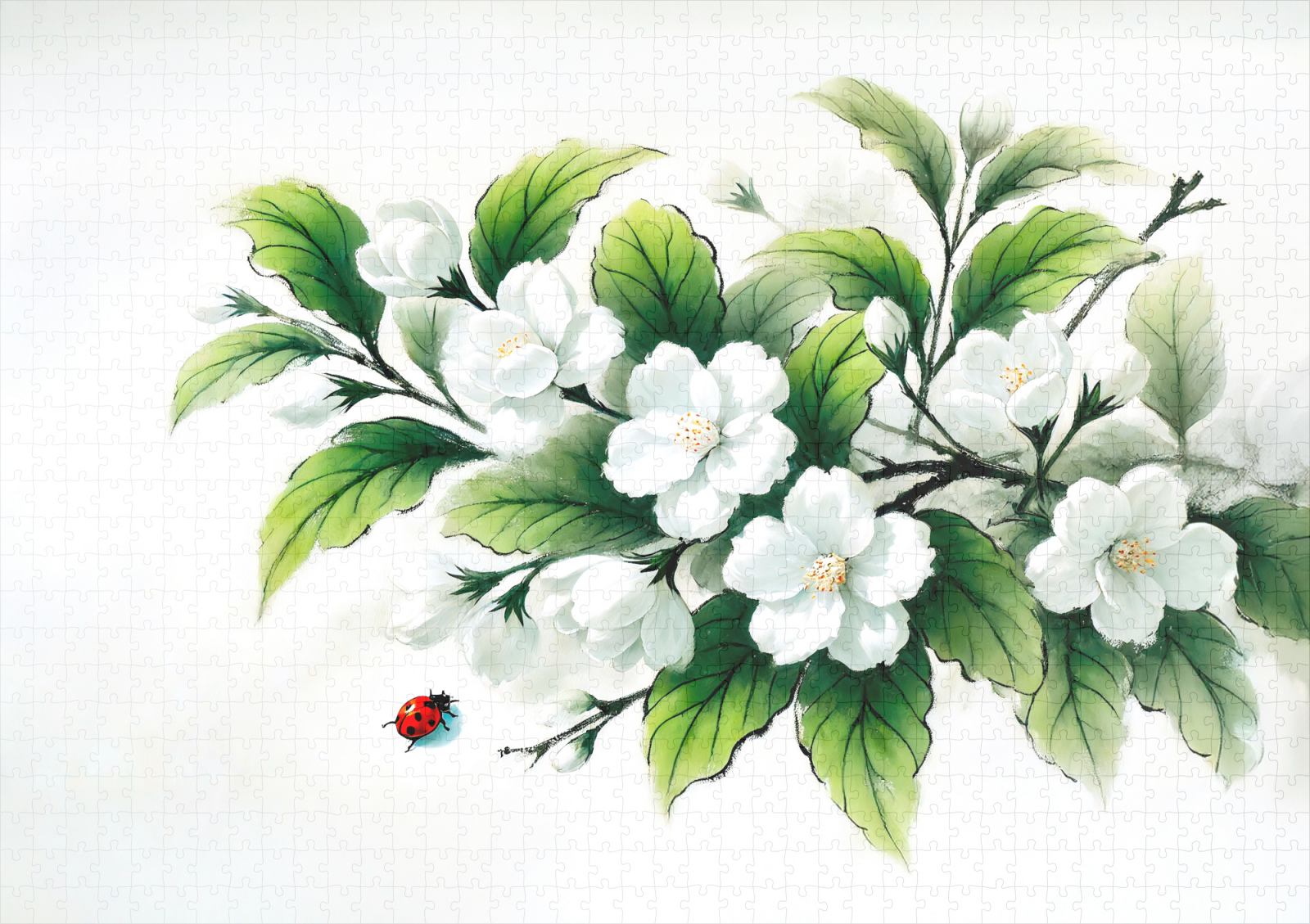 raxxa Premium-Puzzle: Jasmine Blossoms Asian Ink Painting - Image 2