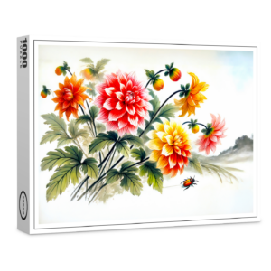 raxxa Premium-Puzzle: Dahlias flowers in Asian Ink Painting