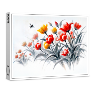 raxxa Premium-Puzzle: Red and White Tulips Asian Ink Painting