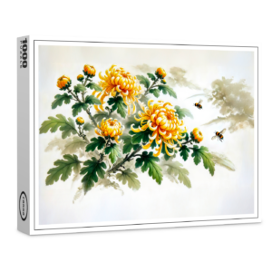 raxxa Premium-Puzzle: Yellow Chrysanthemums Asian Ink Painting