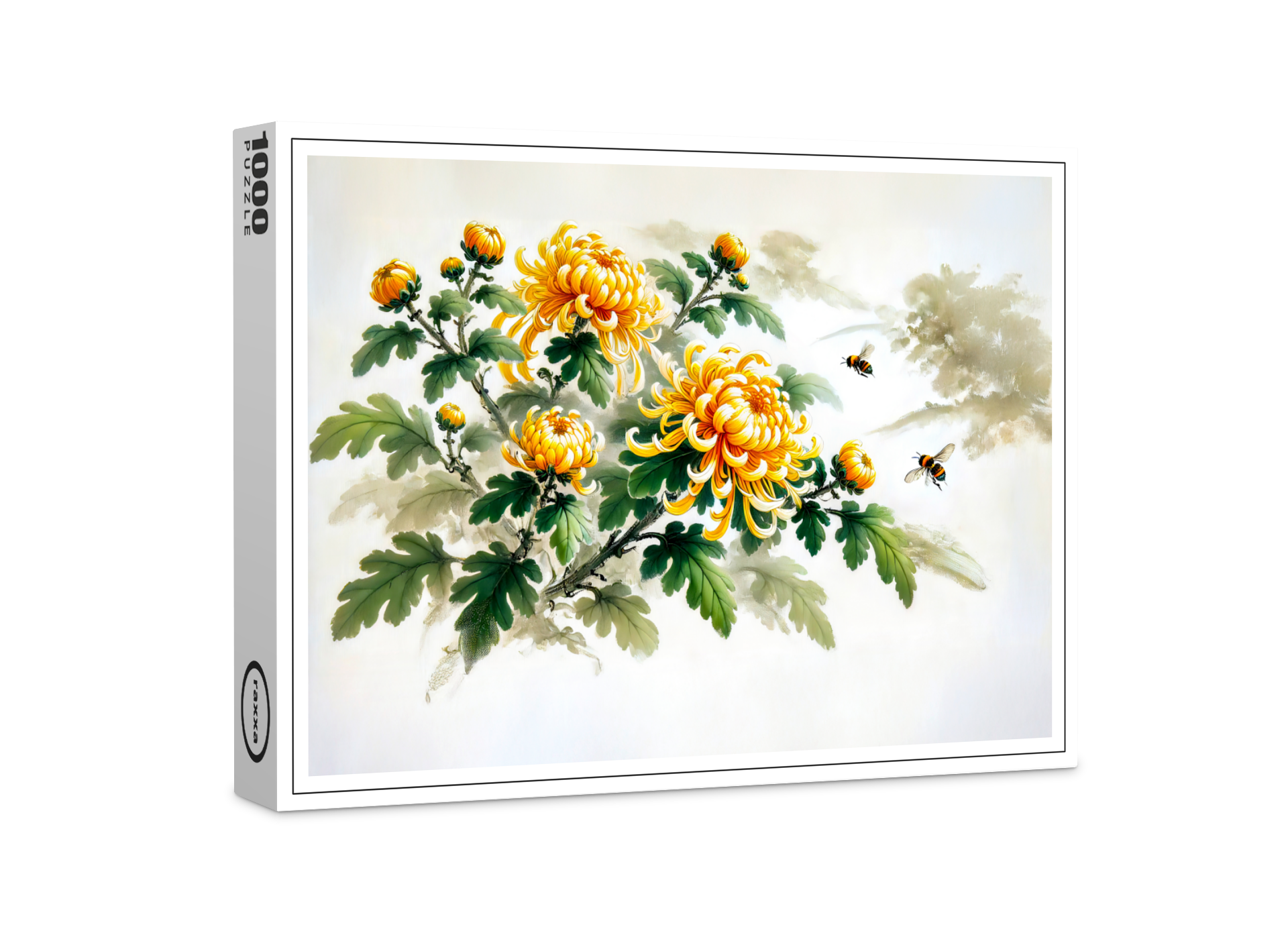 raxxa Premium-Puzzle: Yellow Chrysanthemums Asian Ink Painting