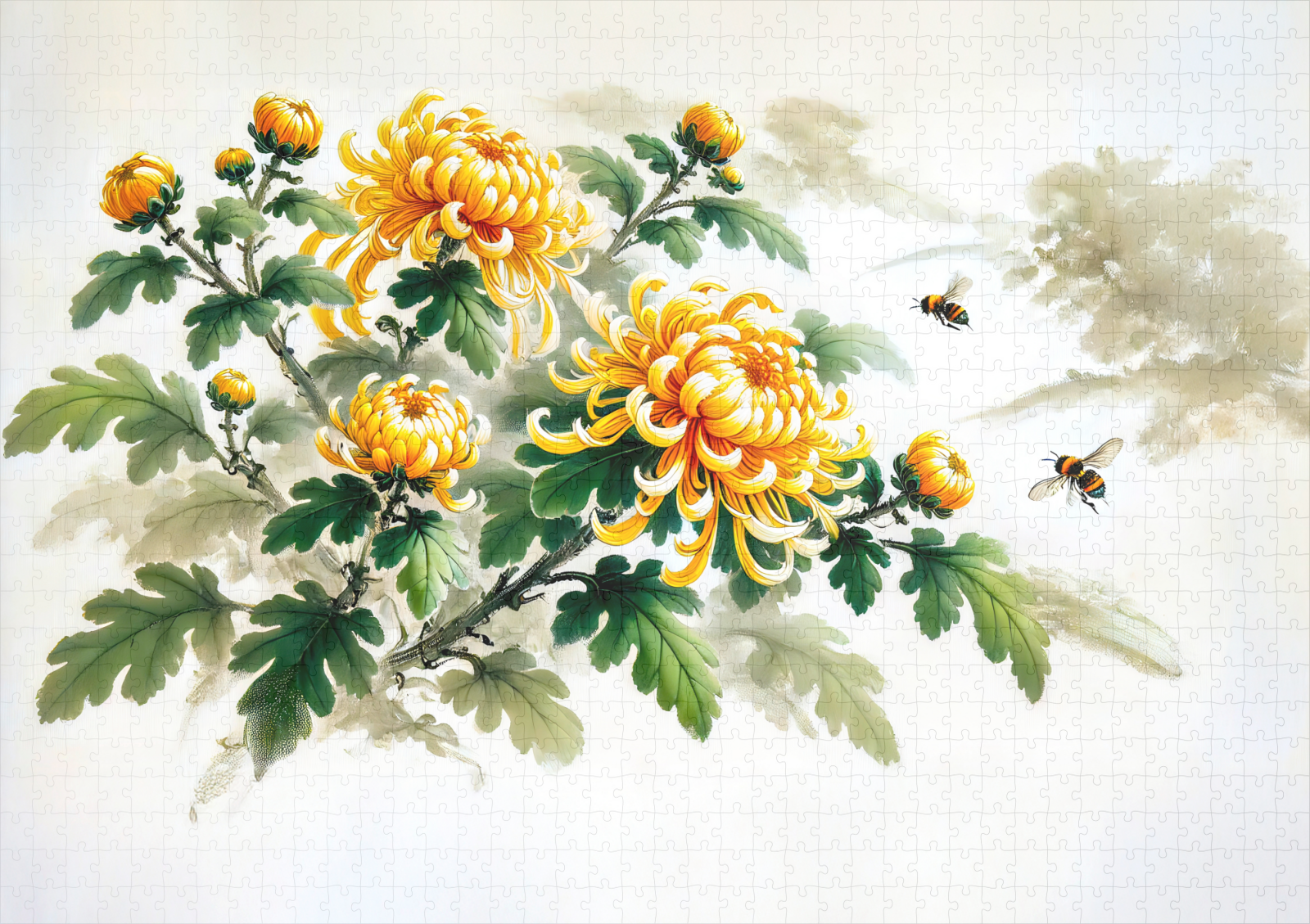 raxxa Premium-Puzzle: Yellow Chrysanthemums Asian Ink Painting – Bild 2