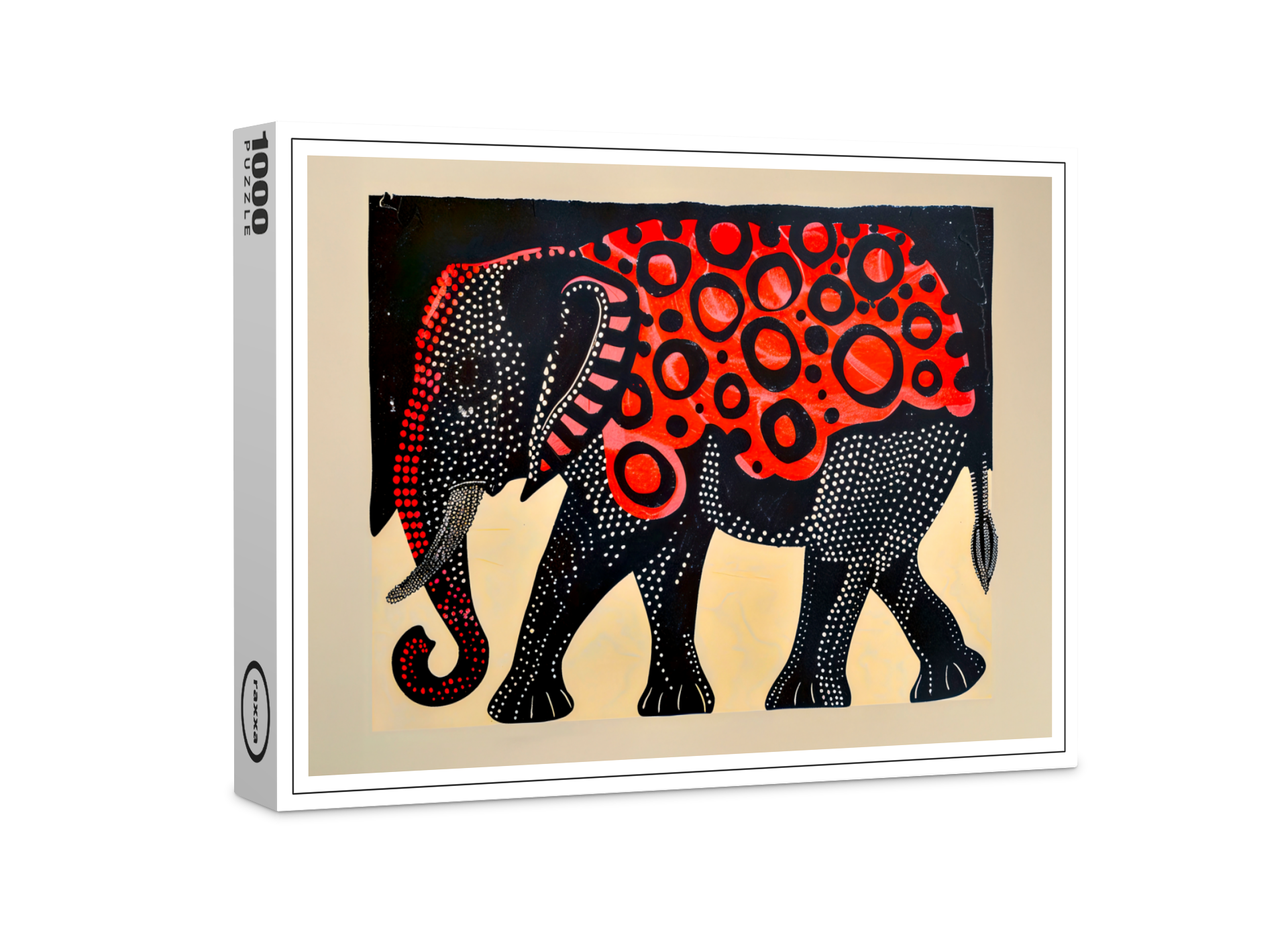 raxxa Premium-Puzzle: Abstract Elephant with Large Red Circles