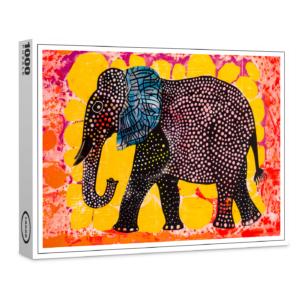 raxxa Premium-Puzzle: Vibrant Elephant with Pink Circles
