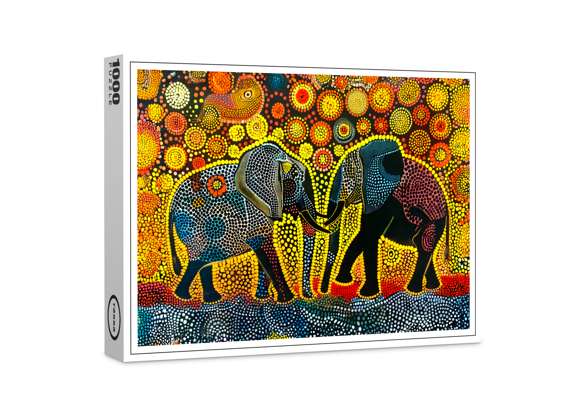 raxxa Premium-Puzzle: Elephant Couple with Sunflowers