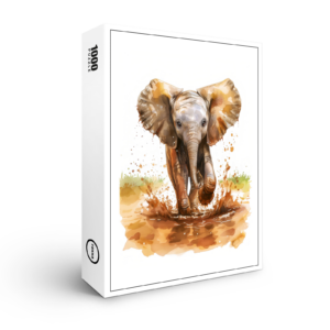 raxxa Premium-Puzzle: Watercolor painting of baby elephant splashing mud