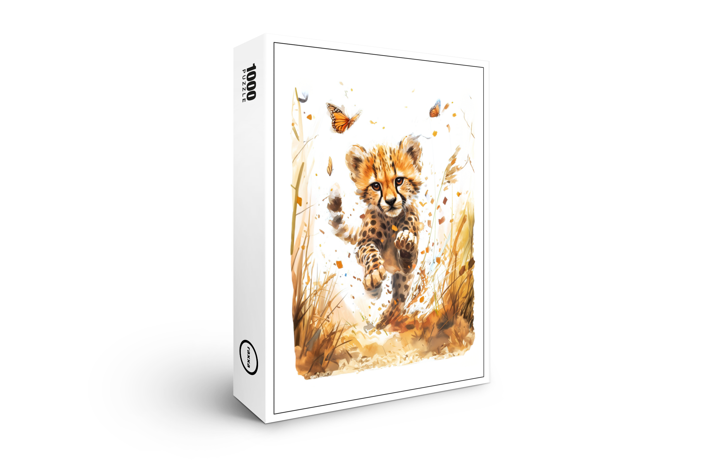 raxxa Premium-Puzzle: Playful Cheetah Cub and Butterflies