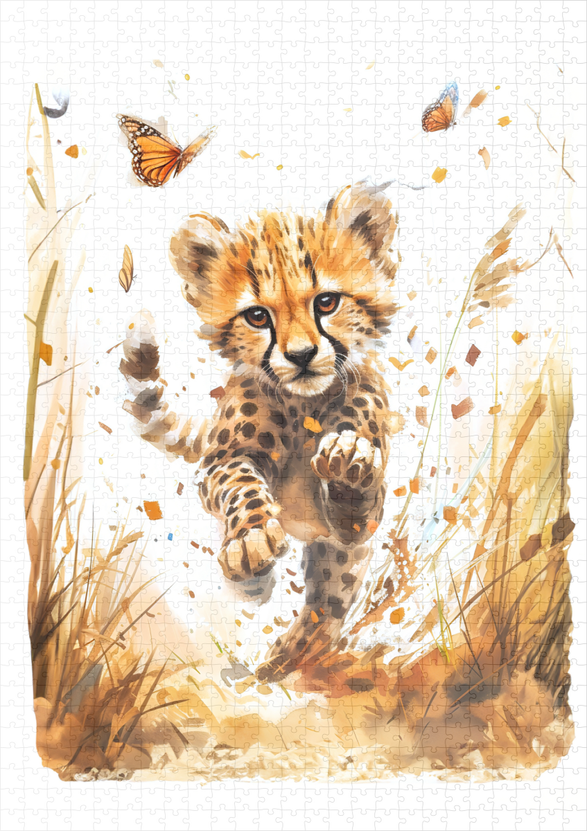 raxxa Premium-Puzzle: Playful Cheetah Cub and Butterflies - Image 2
