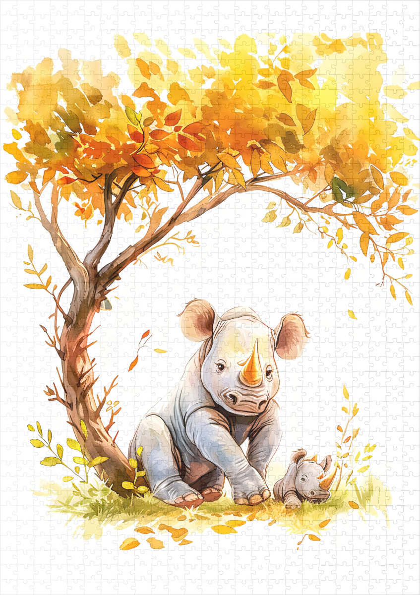 raxxa Premium-Puzzle: Baby Rhino Resting Under a Tree – Image 2