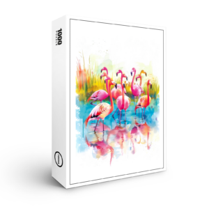 raxxa Premium-Puzzle: Watercolor painting of flamingos in a pond