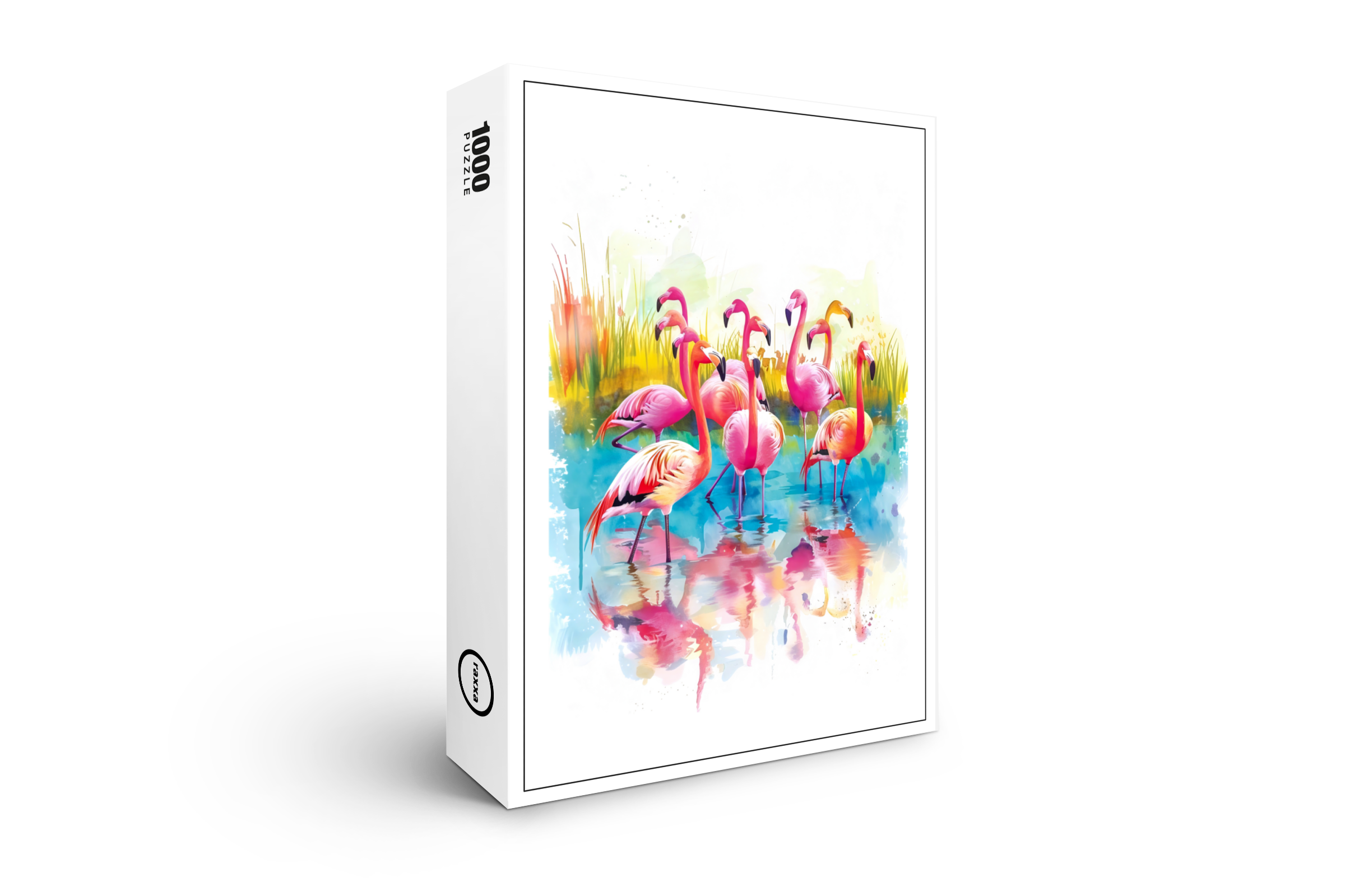 raxxa Premium-Puzzle: Watercolor painting of flamingos in a pond