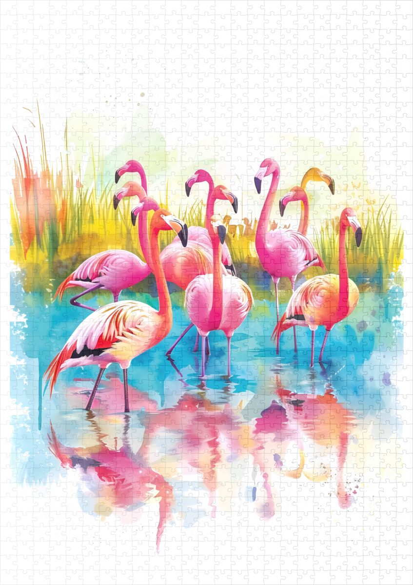 raxxa Premium-Puzzle: Watercolor painting of flamingos in a pond - immagine 2