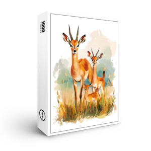 raxxa Premium-Puzzle: Watercolor painting of antelope family in the grass