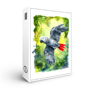 raxxa Premium-Puzzle: Watercolor painting of African grey parrot in jungle