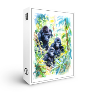 raxxa Premium-Puzzle: Watercolor painting of gorilla family in jungle