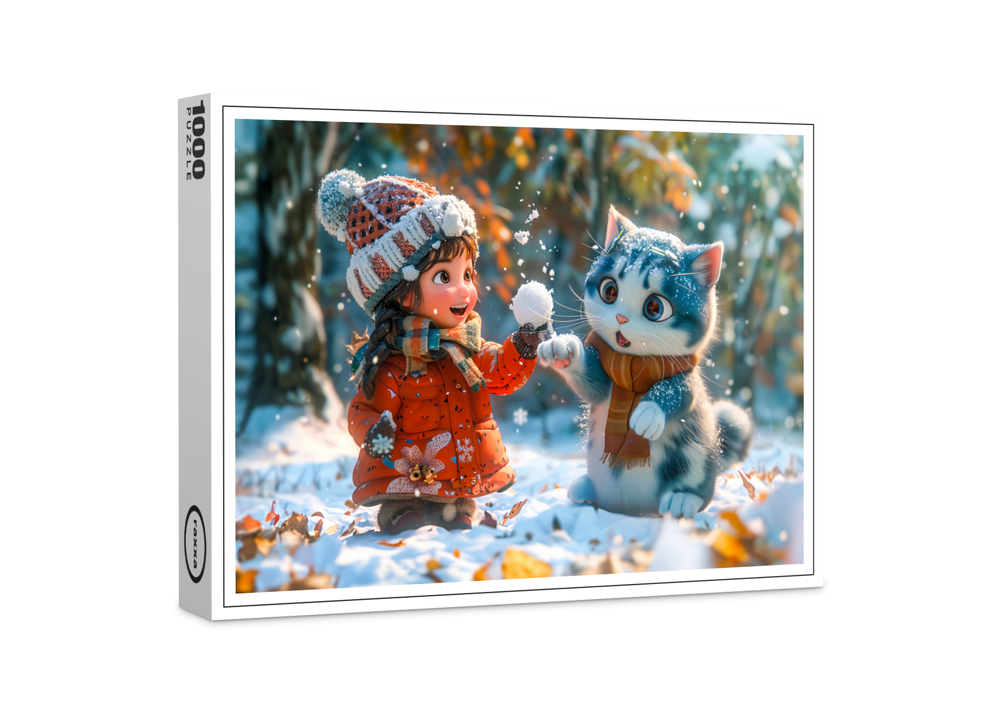 raxxa Premium-Puzzle: First Snow Playtime with Fantasy Cat