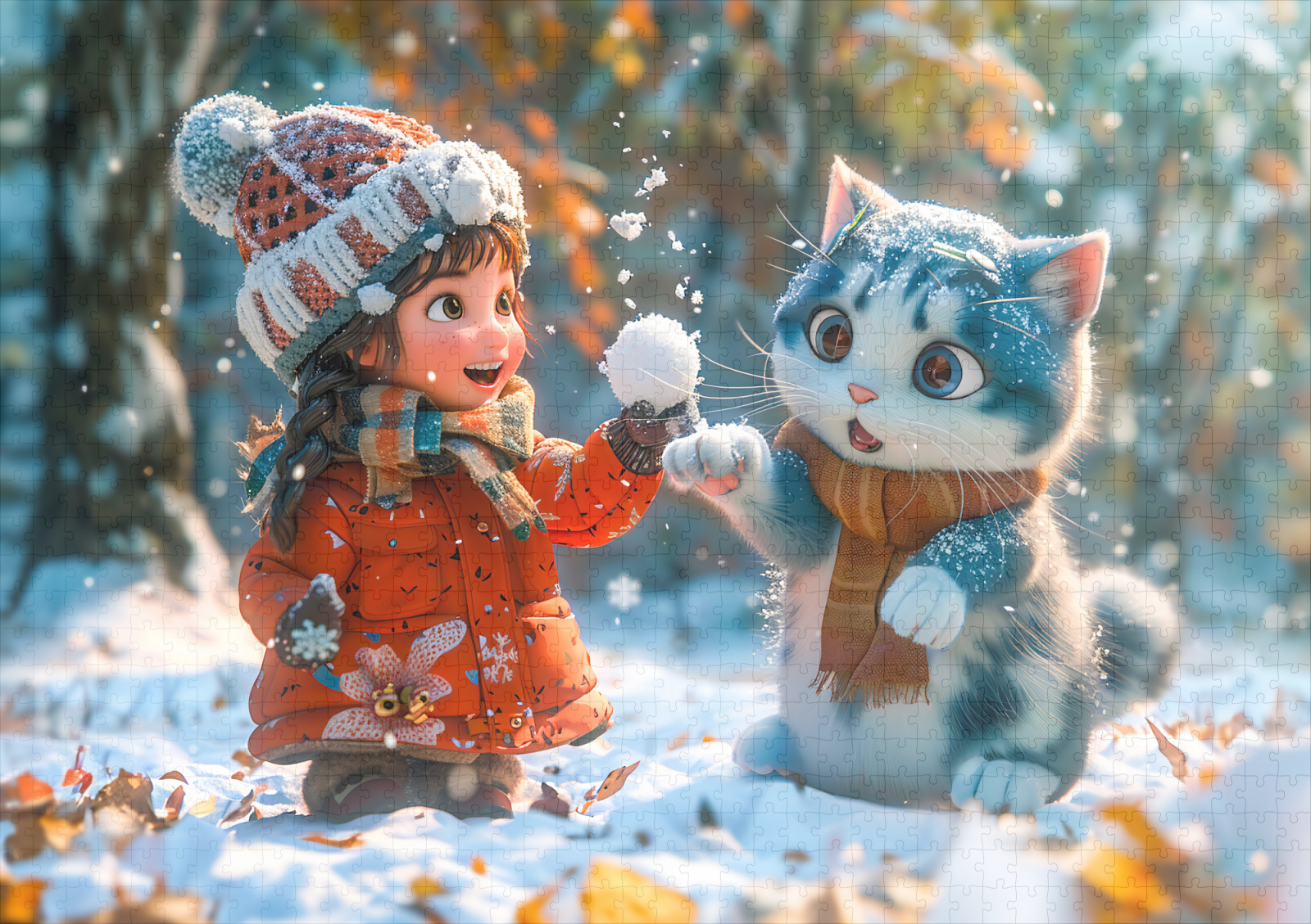raxxa Premium-Puzzle: First Snow Playtime with Fantasy Cat - immagine 2
