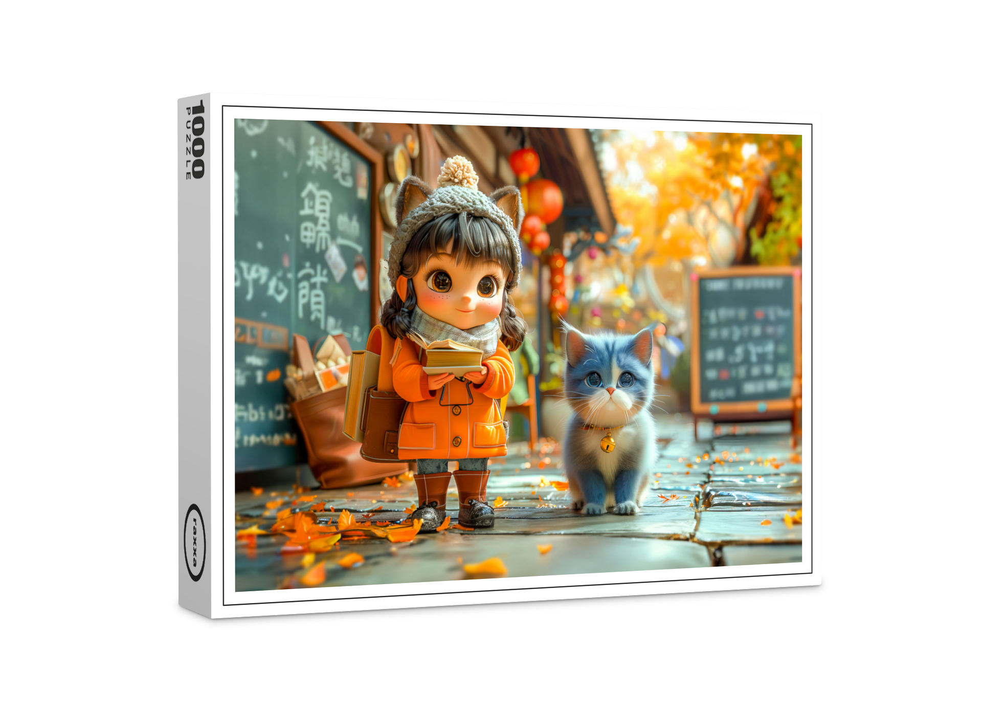 raxxa Premium-Puzzle: Fantasy Girl and Cat Go to School