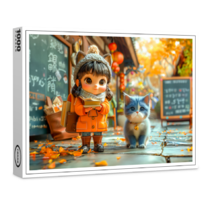 raxxa Premium-Puzzle: Fantasy Girl and Cat Go to School