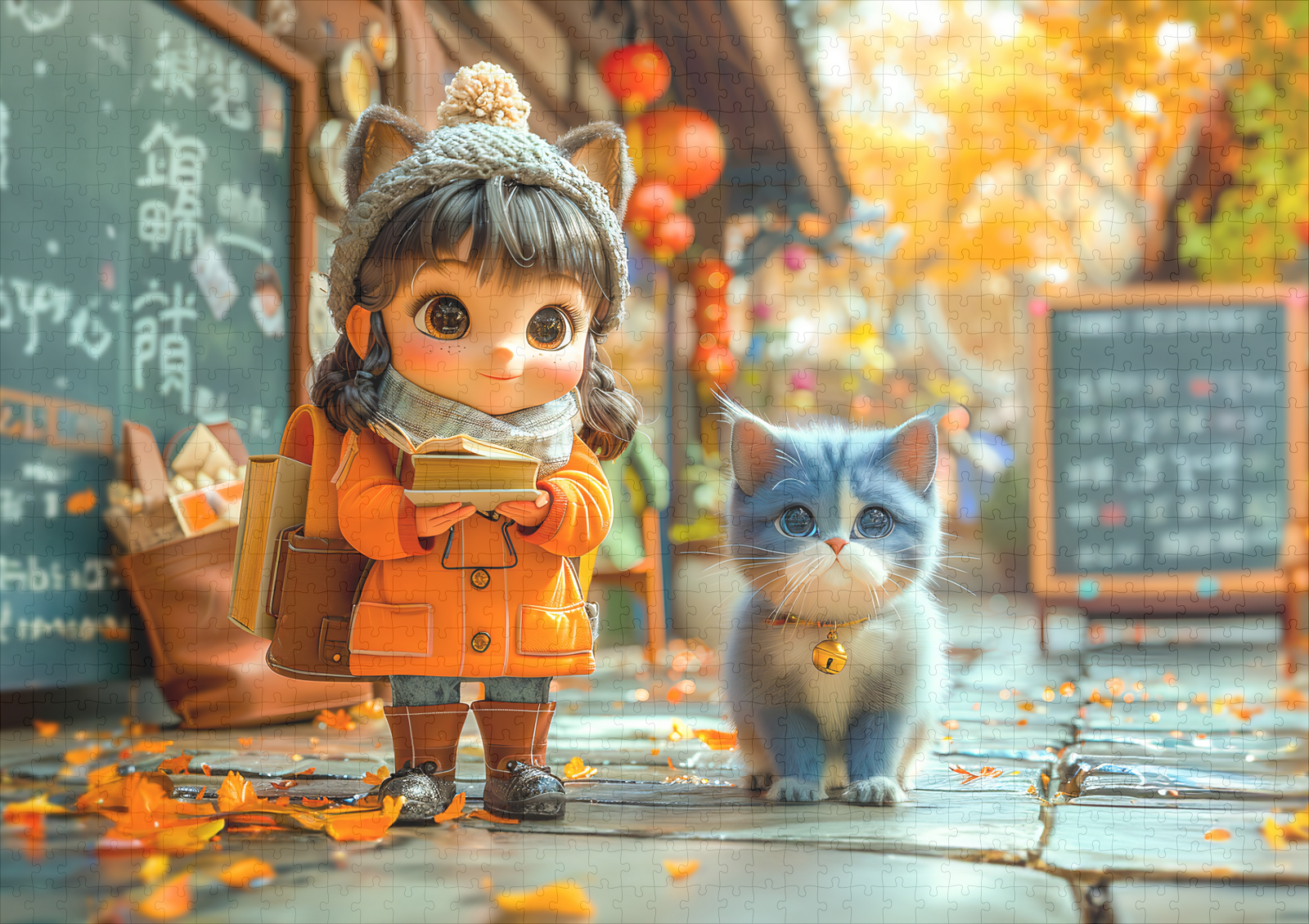 raxxa Premium-Puzzle: Fantasy Girl and Cat Go to School – Bild 2
