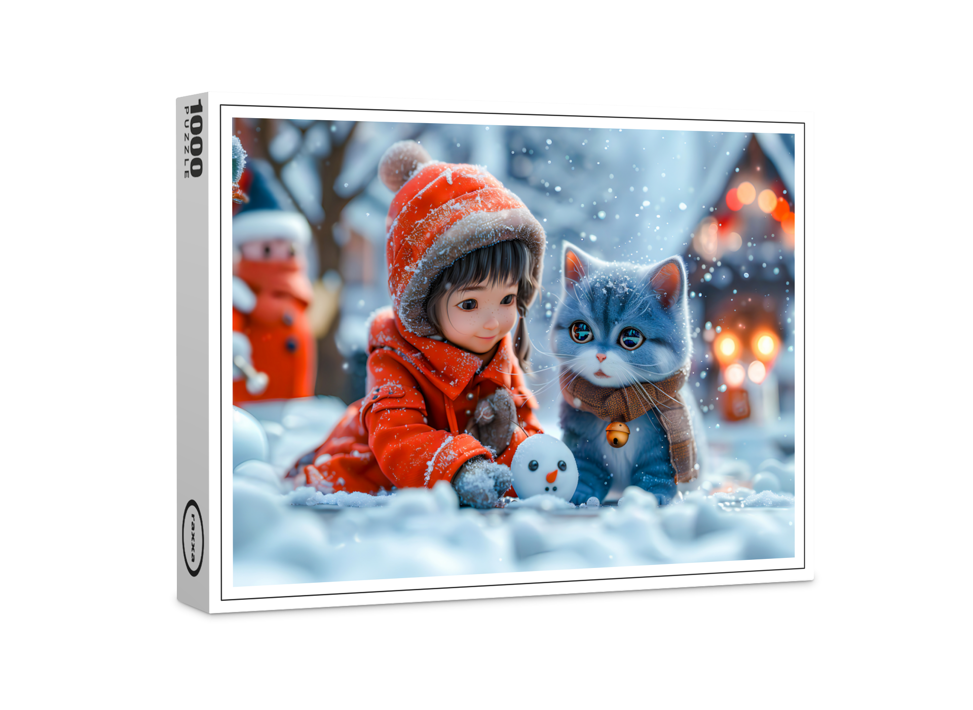 raxxa Premium-Puzzle: Magical Winter Day with Girl and Cat