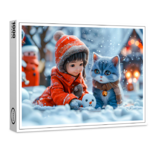 raxxa Premium-Puzzle: Magical Winter Day with Girl and Cat