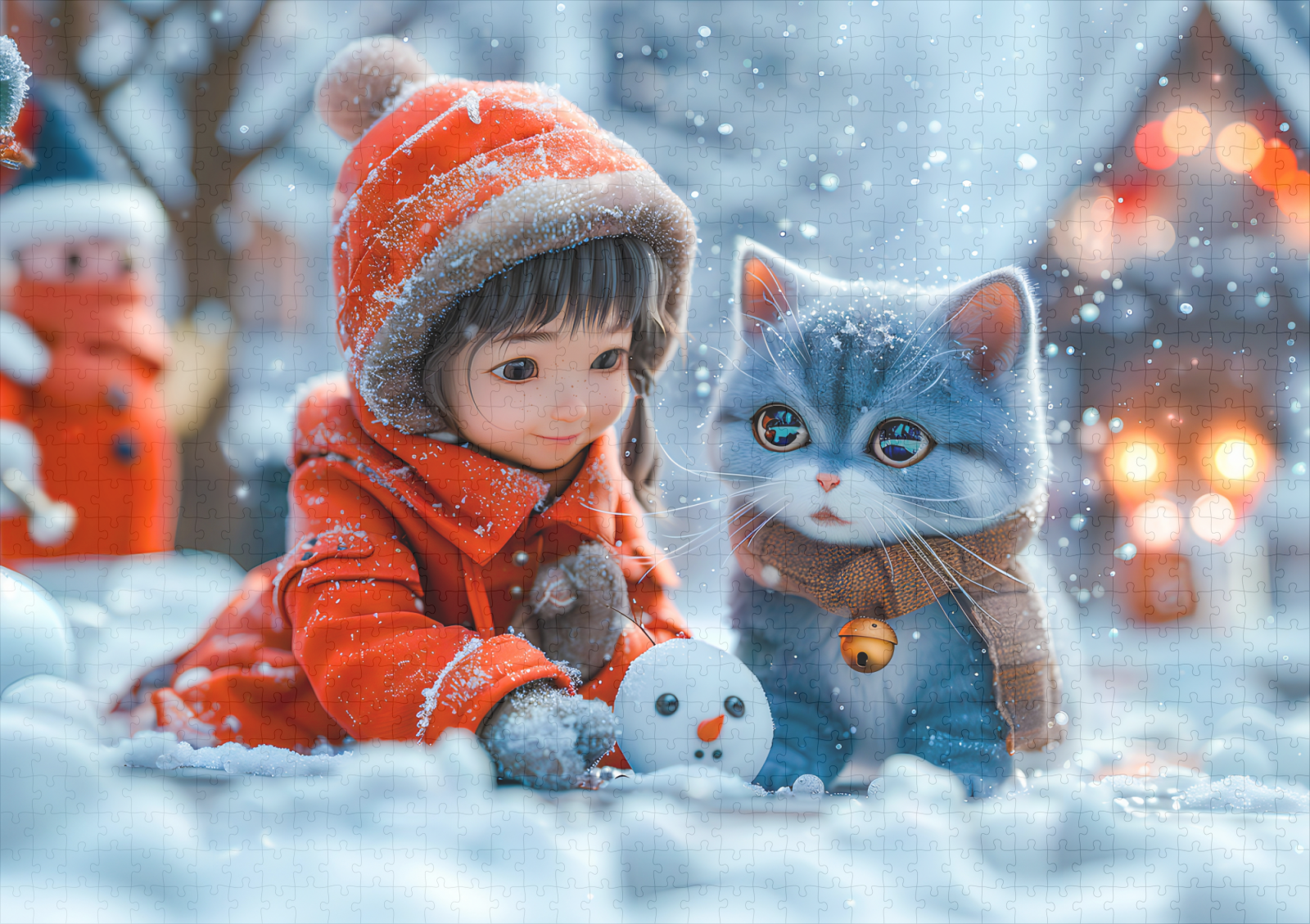 raxxa Premium-Puzzle: Magical Winter Day with Girl and Cat – Image 2
