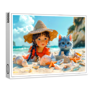 raxxa Premium-Puzzle: Beach Day with Fantasy Girl and Cat