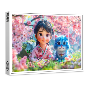 raxxa Premium-Puzzle: Sakura Blossom Girl and Her Cat