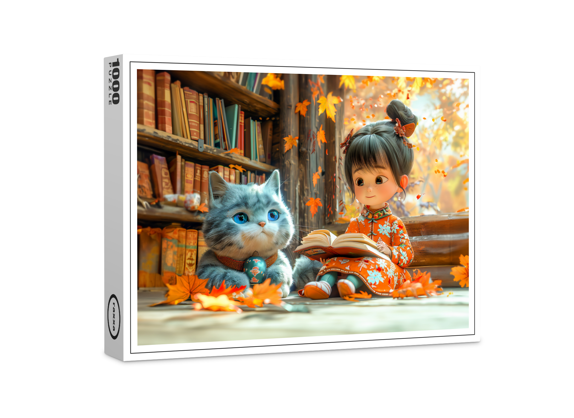 raxxa Premium-Puzzle: Cozy Autumn Reading with Cat