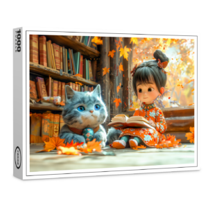 raxxa Premium-Puzzle: Cozy Autumn Reading with Cat