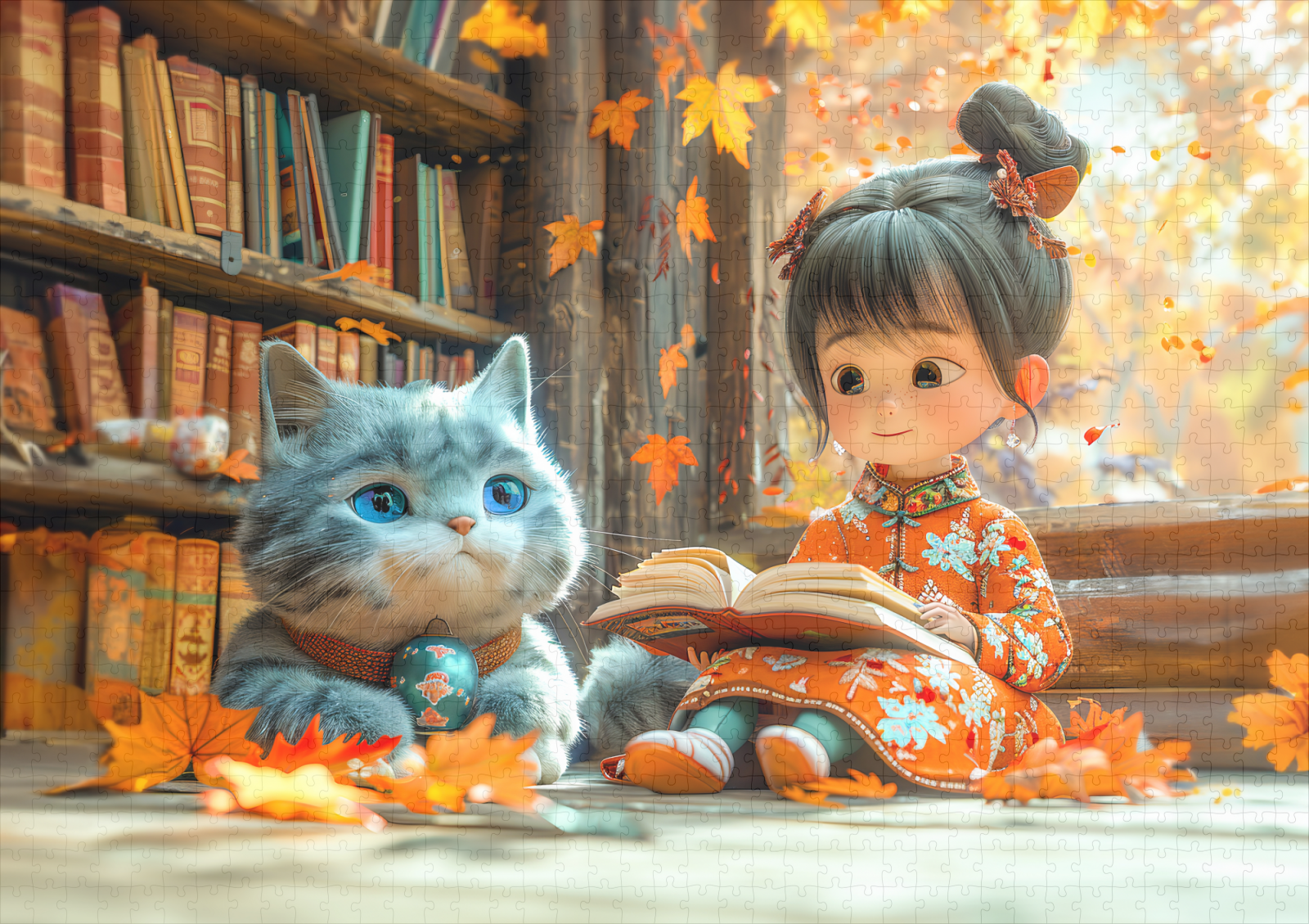 raxxa Premium-Puzzle: Cozy Autumn Reading with Cat - immagine 2